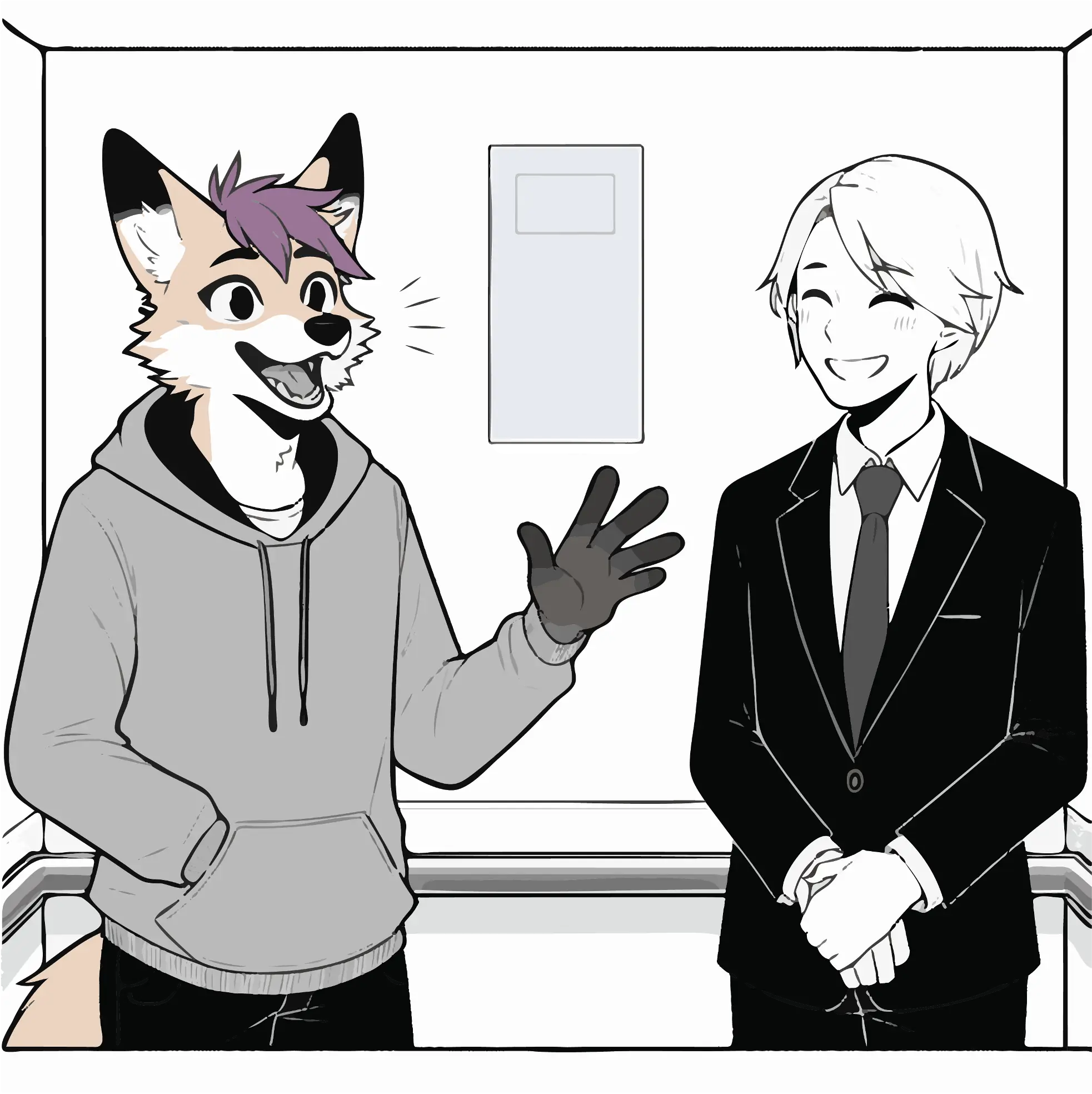 Concept art of Nyx talking with a network executive